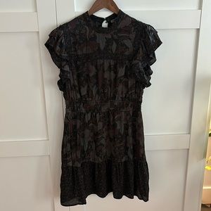 Black Floral Dress with flutter short sleeves L